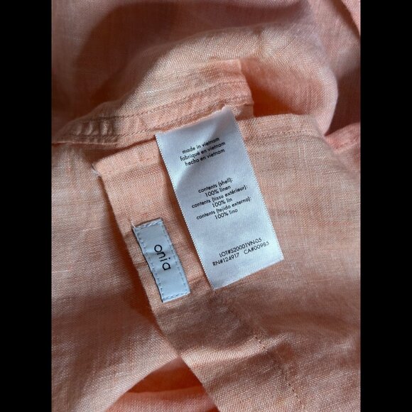 Onia Shirt Large Mens Orange Short Sleeve 100% Linen Oxford Casual Button - Picture 7 of 7